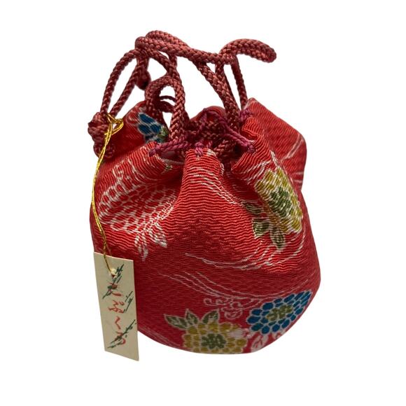 Vintage Small Japanese Kinchaku Drawstring Pouch Purse Ring Holder with Box - Picture 1 of 6